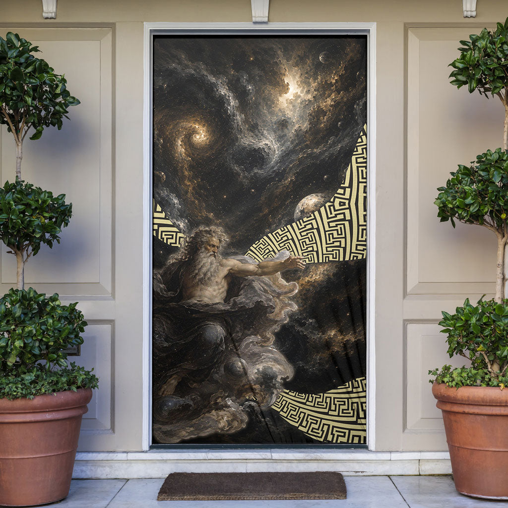 Greek God Of Chaos Door Cover Cosmic Nebula Classical Art Greek Key Pattern