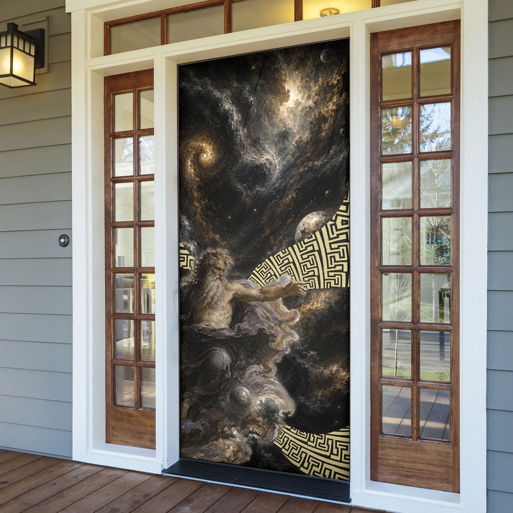 Greek God Of Chaos Door Cover Cosmic Nebula Classical Art Greek Key Pattern