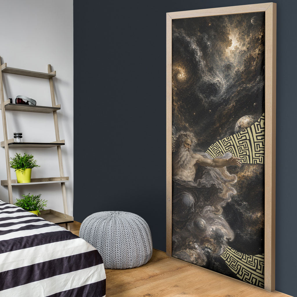 Greek God Of Chaos Door Cover Cosmic Nebula Classical Art Greek Key Pattern