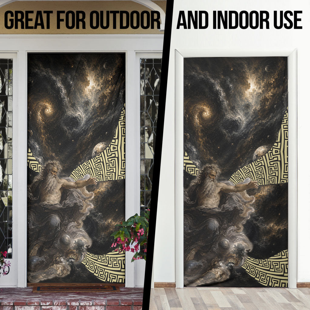 Greek God Of Chaos Door Cover Cosmic Nebula Classical Art Greek Key Pattern