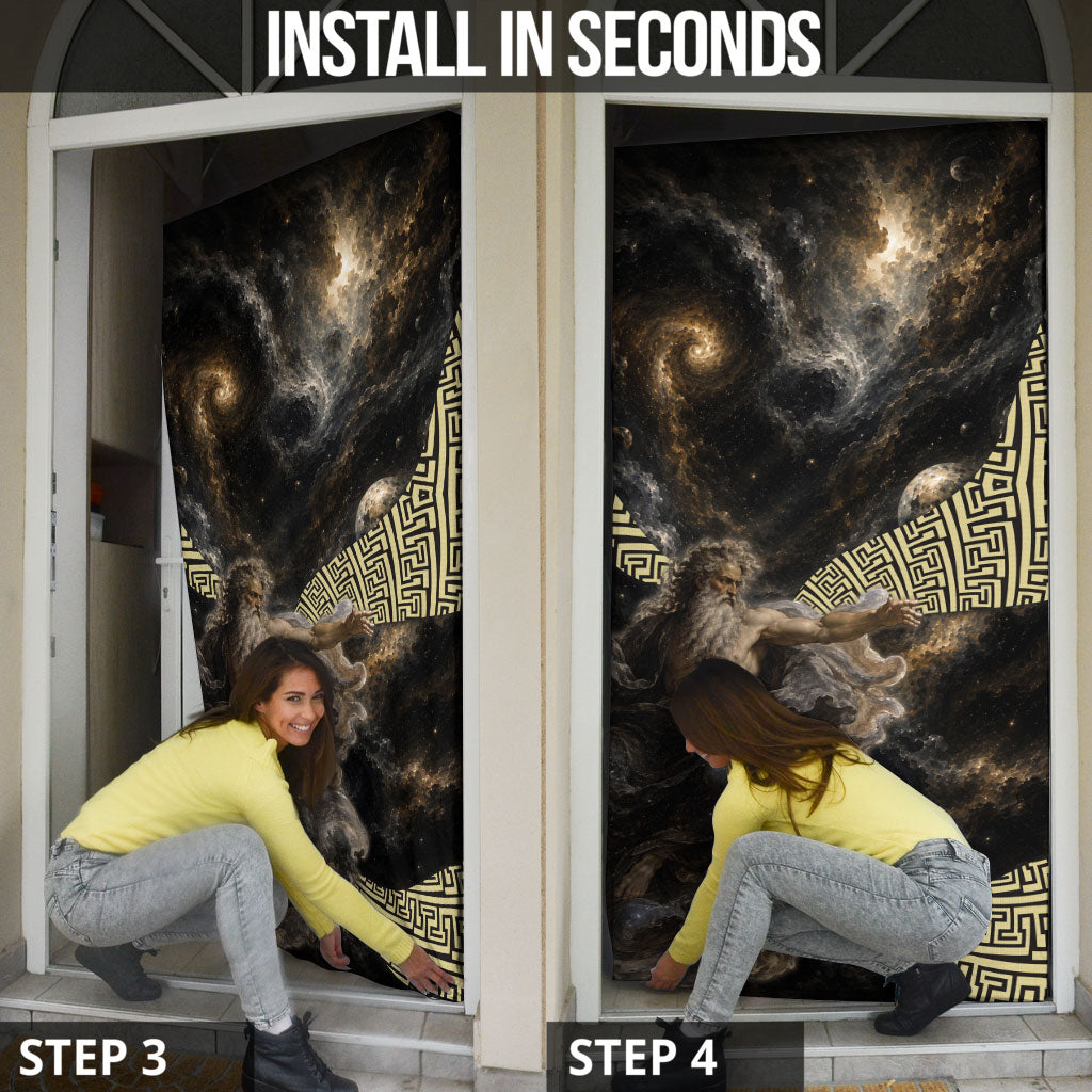 Greek God Of Chaos Door Cover Cosmic Nebula Classical Art Greek Key Pattern