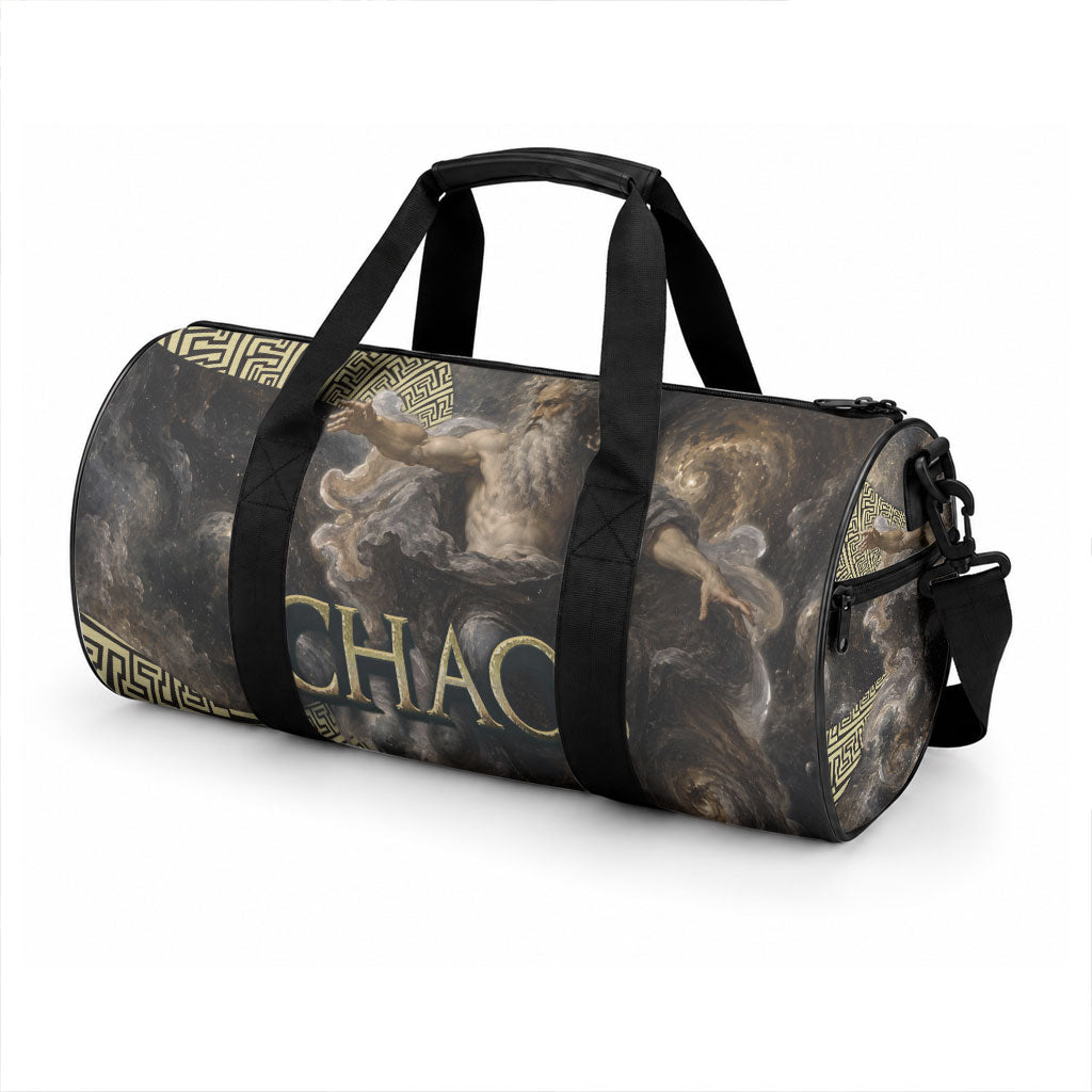 Greek God Of Chaos Duffle Bag Cosmic Nebula Classical Art Greek Key Pattern