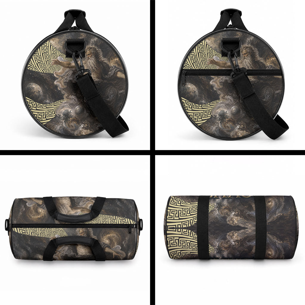 Greek God Of Chaos Duffle Bag Cosmic Nebula Classical Art Greek Key Pattern