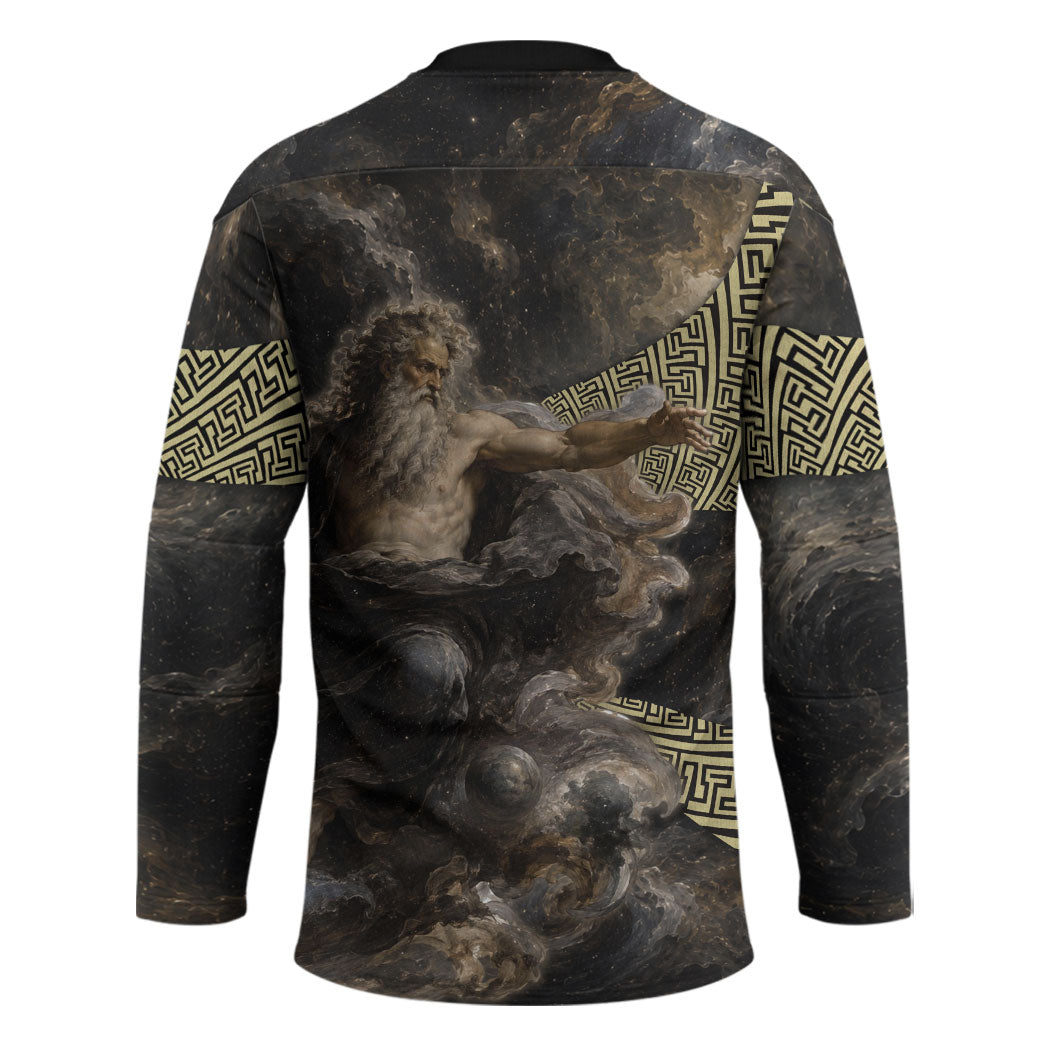 Greek God Of Chaos Hockey Jersey Cosmic Nebula Classical Art Greek Key Pattern