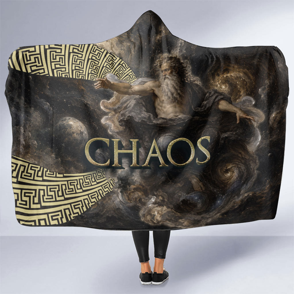 Greek God Of Chaos Hooded Blanket Cosmic Nebula Classical Art Greek Key Pattern