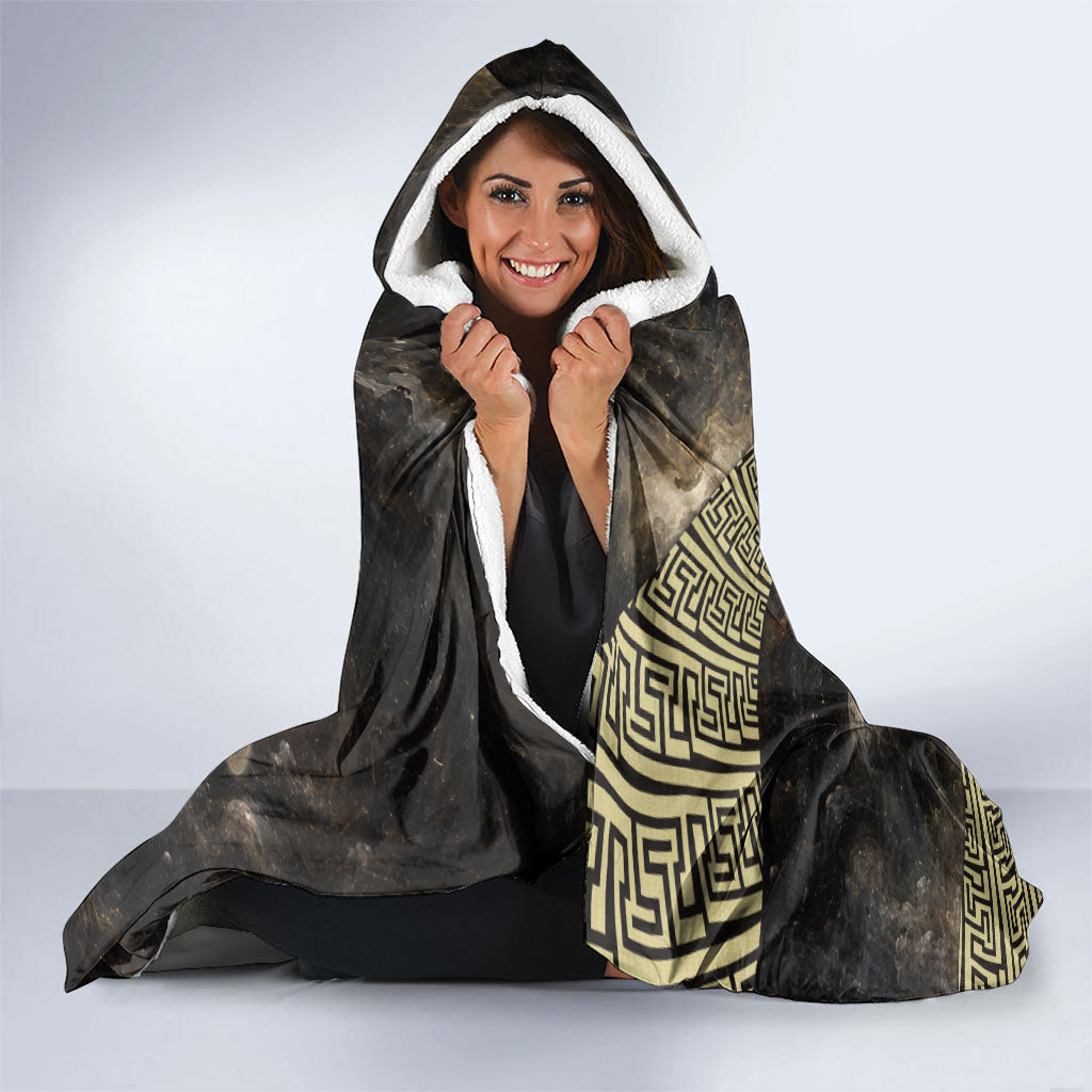 Greek God Of Chaos Hooded Blanket Cosmic Nebula Classical Art Greek Key Pattern