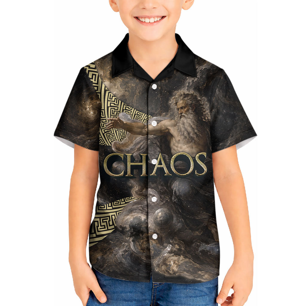 Greek God Of Chaos Kid Hawaiian Shirt Cosmic Nebula Classical Art Greek Key Pattern