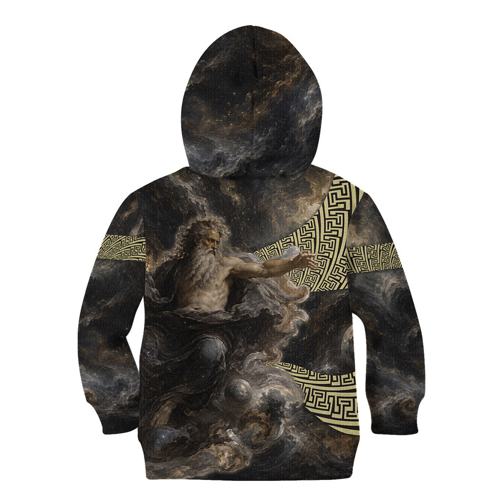 Greek God Of Chaos Kid Hoodie Cosmic Nebula Classical Art Greek Key Pattern