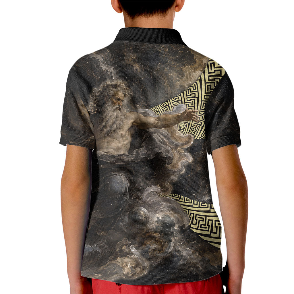 Greek God Of Chaos Kid Polo Shirt Cosmic Nebula Classical Art Greek Key Pattern