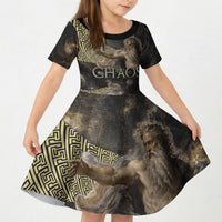 Greek God Of Chaos Kid Short Sleeve Dress Cosmic Nebula Classical Art Greek Key Pattern