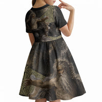 Greek God Of Chaos Kid Short Sleeve Dress Cosmic Nebula Classical Art Greek Key Pattern