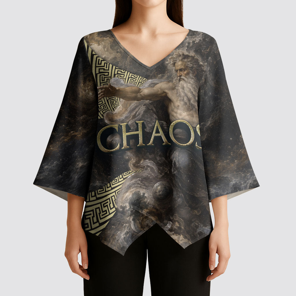 Greek God Of Chaos Kimono Sleeve Blouse Cosmic Nebula Classical Art Greek Key Pattern