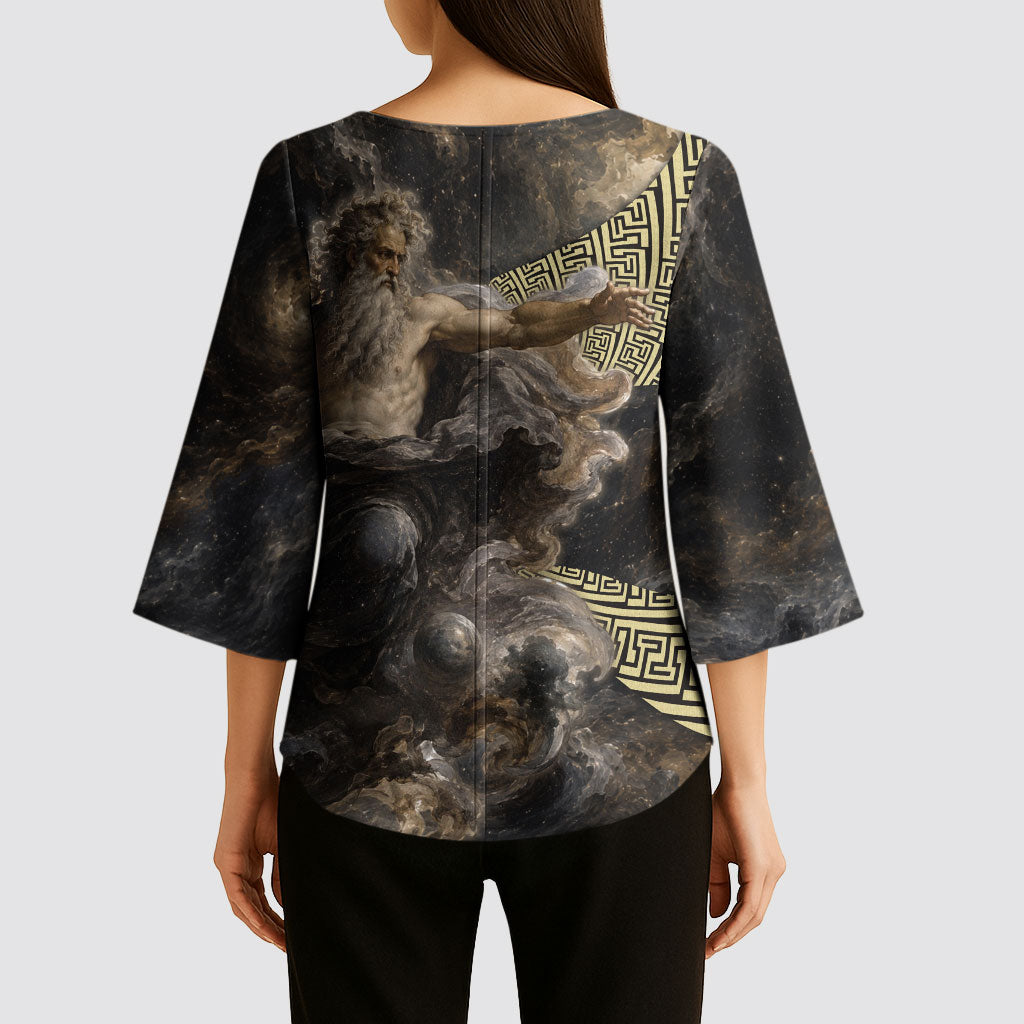 Greek God Of Chaos Kimono Sleeve Blouse Cosmic Nebula Classical Art Greek Key Pattern