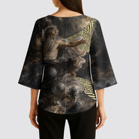 Greek God Of Chaos Kimono Sleeve Blouse Cosmic Nebula Classical Art Greek Key Pattern