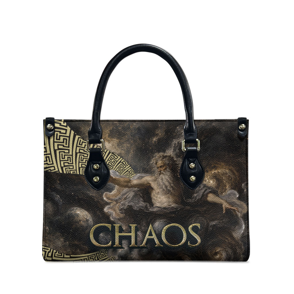 Greek God Of Chaos Leather Bag Cosmic Nebula Classical Art Greek Key Pattern