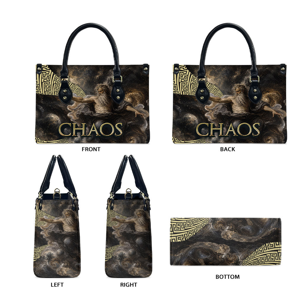 Greek God Of Chaos Leather Bag Cosmic Nebula Classical Art Greek Key Pattern