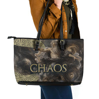 Greek God Of Chaos Leather Tote Bag Cosmic Nebula Classical Art Greek Key Pattern