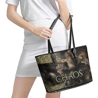 Greek God Of Chaos Leather Tote Bag Cosmic Nebula Classical Art Greek Key Pattern