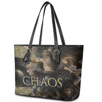 Greek God Of Chaos Leather Tote Bag Cosmic Nebula Classical Art Greek Key Pattern