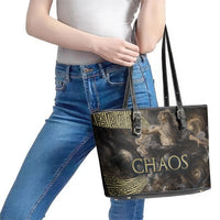 Greek God Of Chaos Leather Tote Bag Cosmic Nebula Classical Art Greek Key Pattern