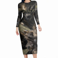 Greek God Of Chaos Long Sleeve Bodycon Dress Cosmic Nebula Classical Art Greek Key Pattern