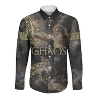 Greek God Of Chaos Long Sleeve Button Shirt Cosmic Nebula Classical Art Greek Key Pattern