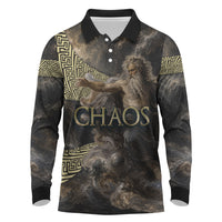 Greek God Of Chaos Long Sleeve Polo Shirt Cosmic Nebula Classical Art Greek Key Pattern