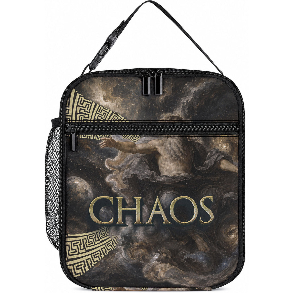 Greek God Of Chaos Lunch Bag Cosmic Nebula Classical Art Greek Key Pattern