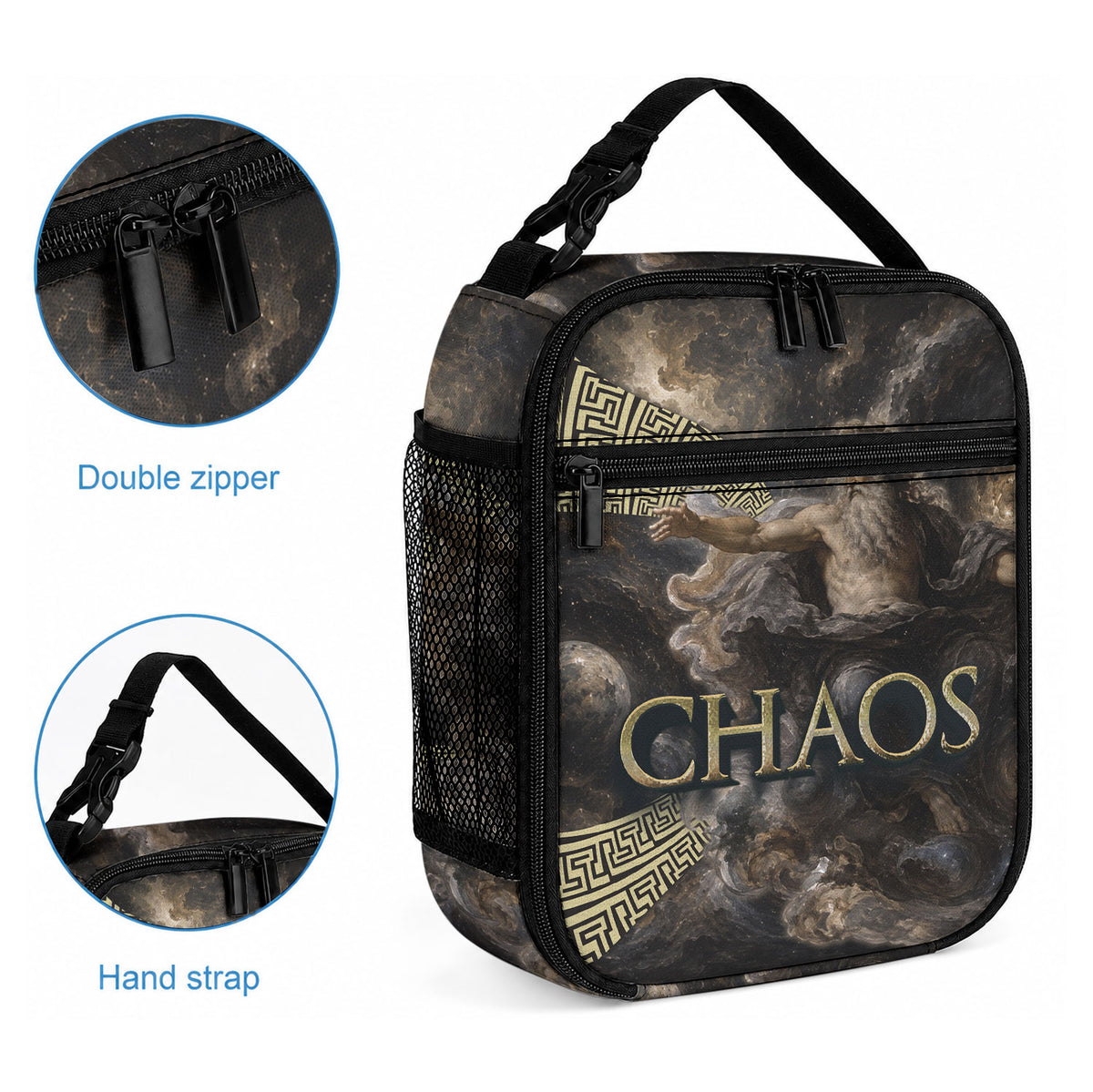 Greek God Of Chaos Lunch Bag Cosmic Nebula Classical Art Greek Key Pattern