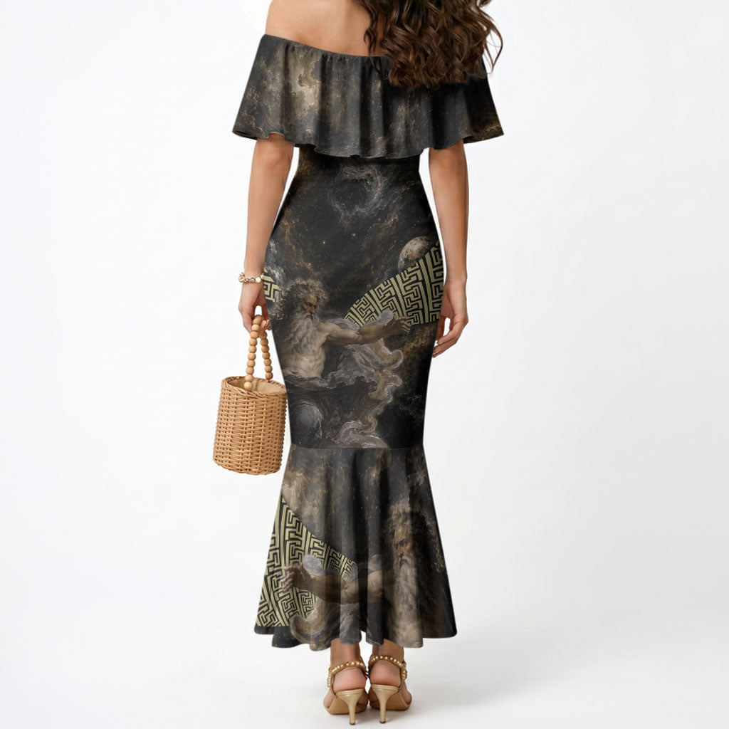 Greek God Of Chaos Mermaid Dress Cosmic Nebula Classical Art Greek Key Pattern