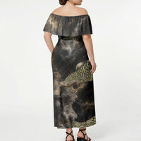 Greek God Of Chaos Off Shoulder Maxi Dress Cosmic Nebula Classical Art Greek Key Pattern