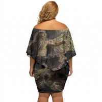 Greek God Of Chaos Off Shoulder Short Dress Cosmic Nebula Classical Art Greek Key Pattern
