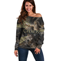 Greek God Of Chaos Off Shoulder Sweater Cosmic Nebula Classical Art Greek Key Pattern