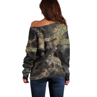 Greek God Of Chaos Off Shoulder Sweater Cosmic Nebula Classical Art Greek Key Pattern