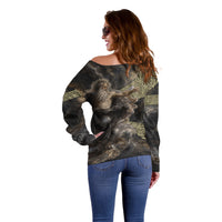 Greek God Of Chaos Off Shoulder Sweater Cosmic Nebula Classical Art Greek Key Pattern