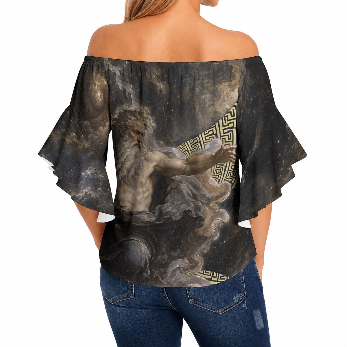 Greek God Of Chaos Off Shoulder Wrap Waist Top Cosmic Nebula Classical Art Greek Key Pattern