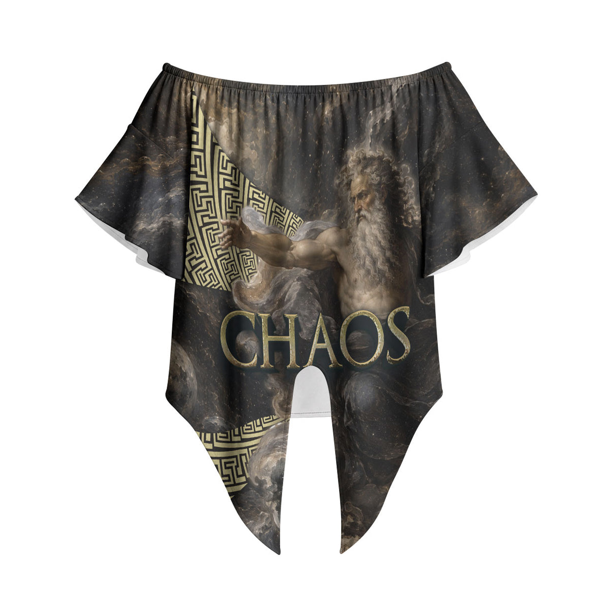 Greek God Of Chaos Off Shoulder Wrap Waist Top Cosmic Nebula Classical Art Greek Key Pattern