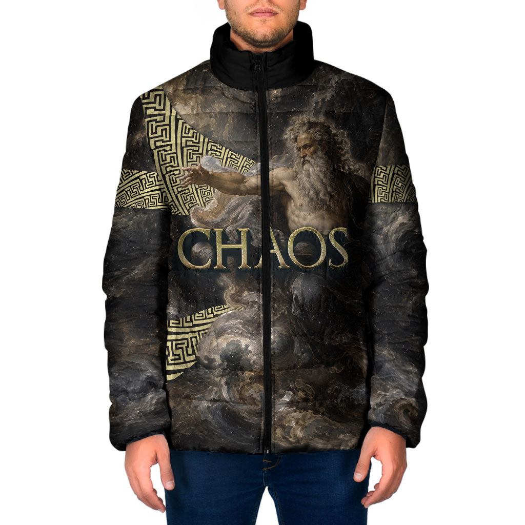 Greek God Of Chaos Padded Jacket Cosmic Nebula Classical Art Greek Key Pattern