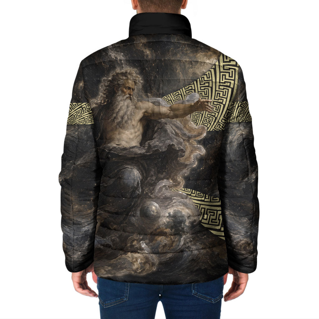 Greek God Of Chaos Padded Jacket Cosmic Nebula Classical Art Greek Key Pattern