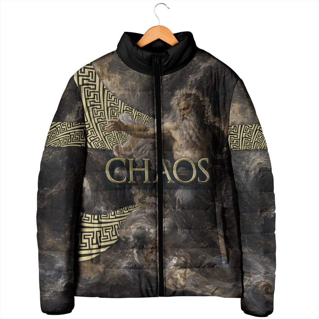 Greek God Of Chaos Padded Jacket Cosmic Nebula Classical Art Greek Key Pattern