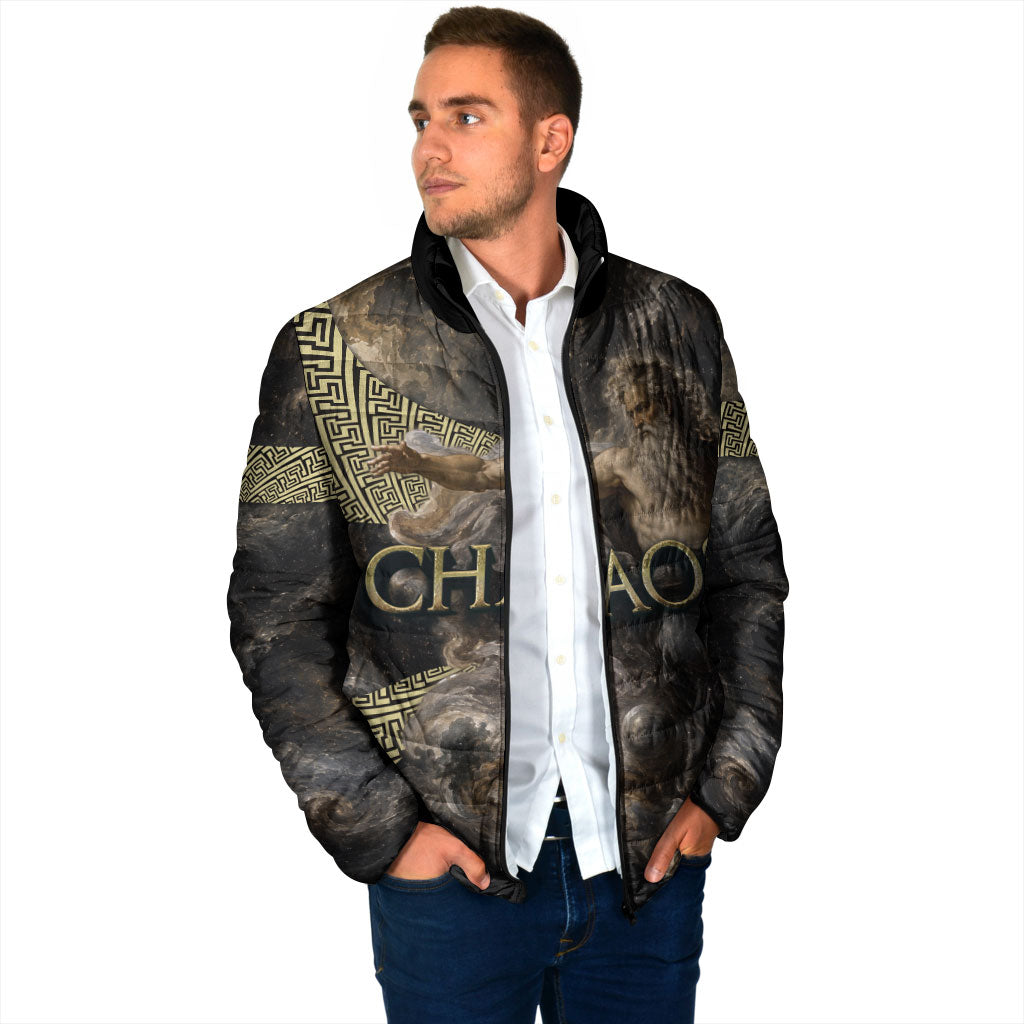 Greek God Of Chaos Padded Jacket Cosmic Nebula Classical Art Greek Key Pattern