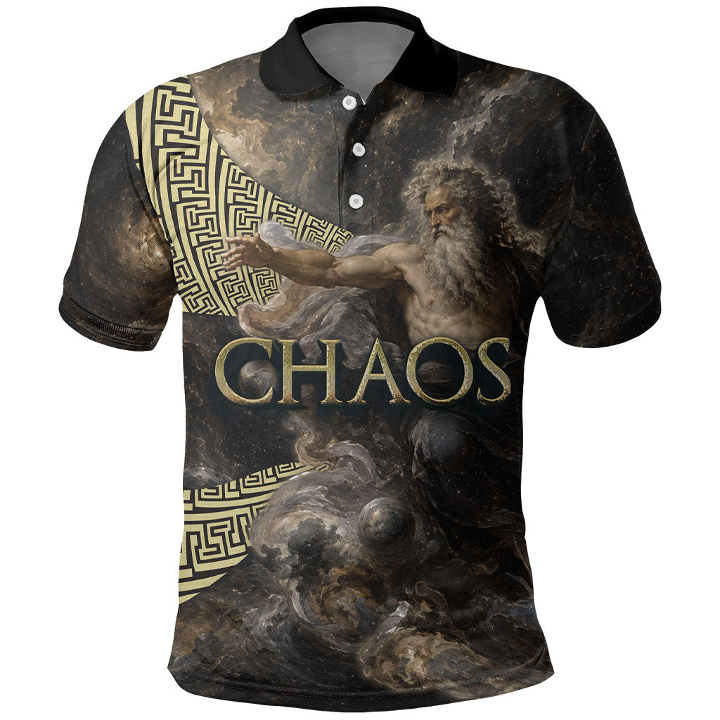 Greek God Of Chaos Polo Shirt Cosmic Nebula Classical Art Greek Key Pattern