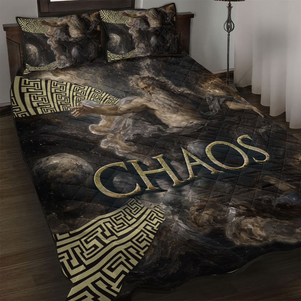 Greek God Of Chaos Quilt Bed Set Cosmic Nebula Classical Art Greek Key Pattern