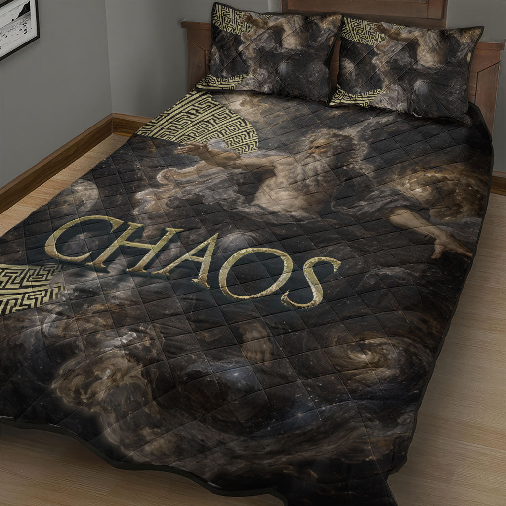 Greek God Of Chaos Quilt Bed Set Cosmic Nebula Classical Art Greek Key Pattern
