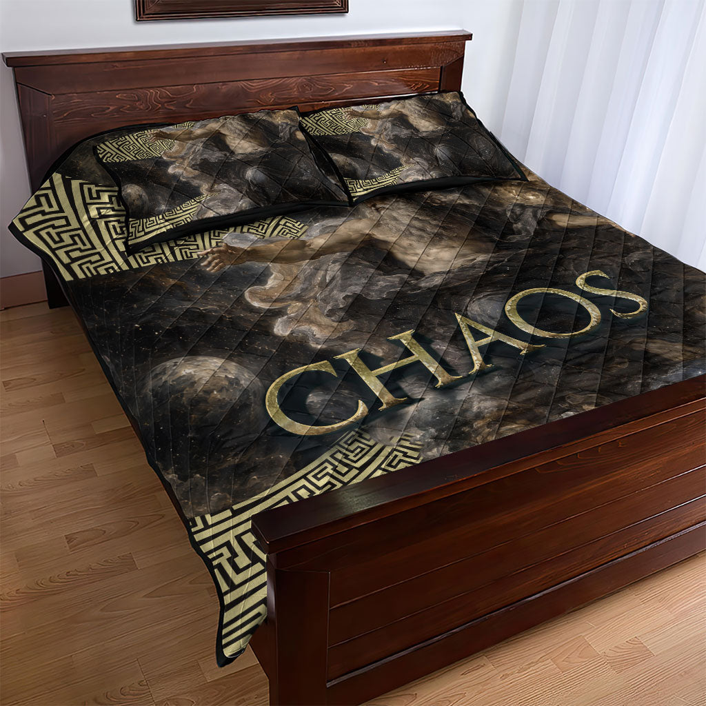 Greek God Of Chaos Quilt Bed Set Cosmic Nebula Classical Art Greek Key Pattern