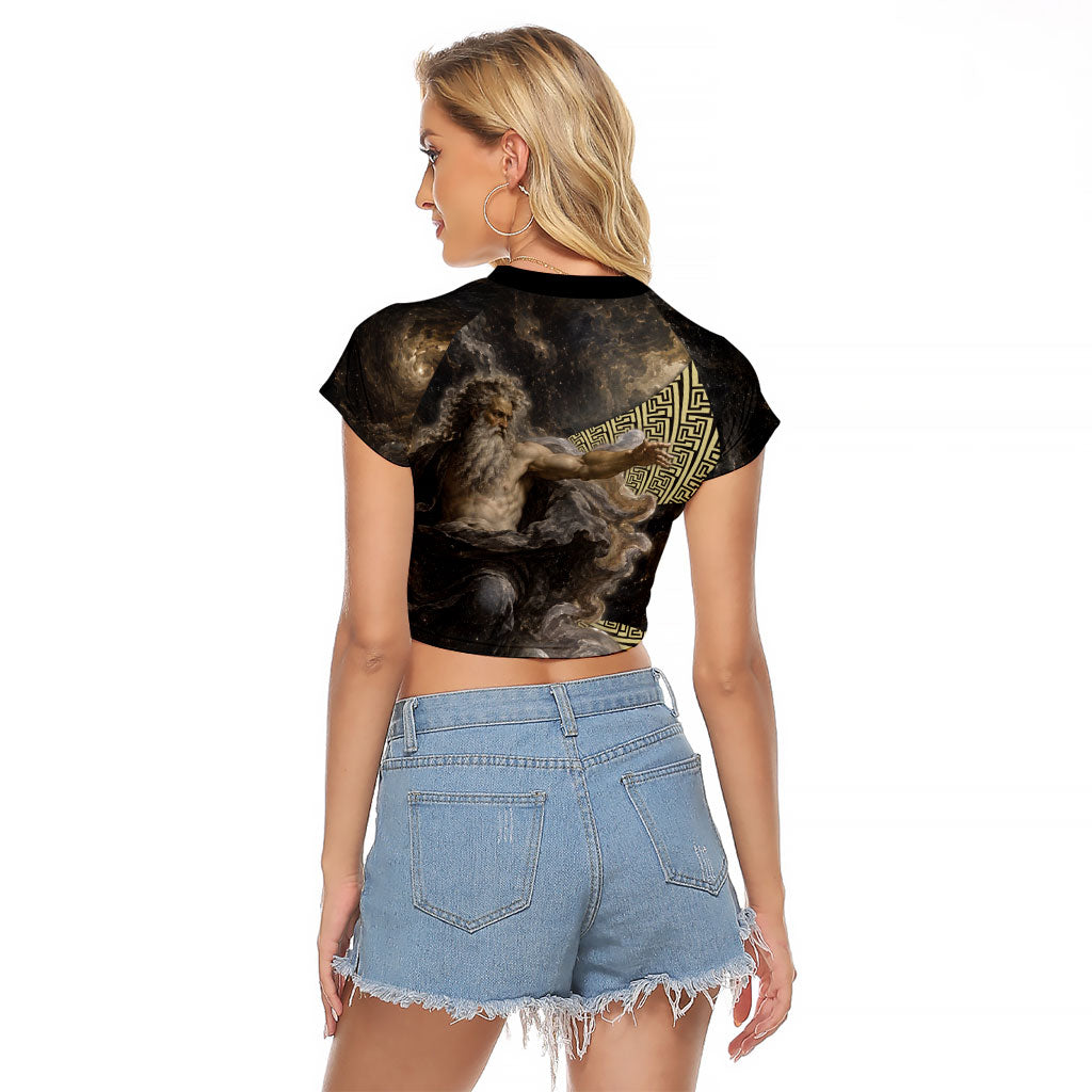 Greek God Of Chaos Raglan Cropped T Shirt Cosmic Nebula Classical Art Greek Key Pattern