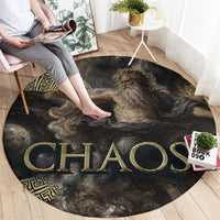 Greek God Of Chaos Round Carpet Cosmic Nebula Classical Art Greek Key Pattern