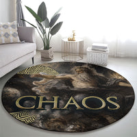 Greek God Of Chaos Round Carpet Cosmic Nebula Classical Art Greek Key Pattern