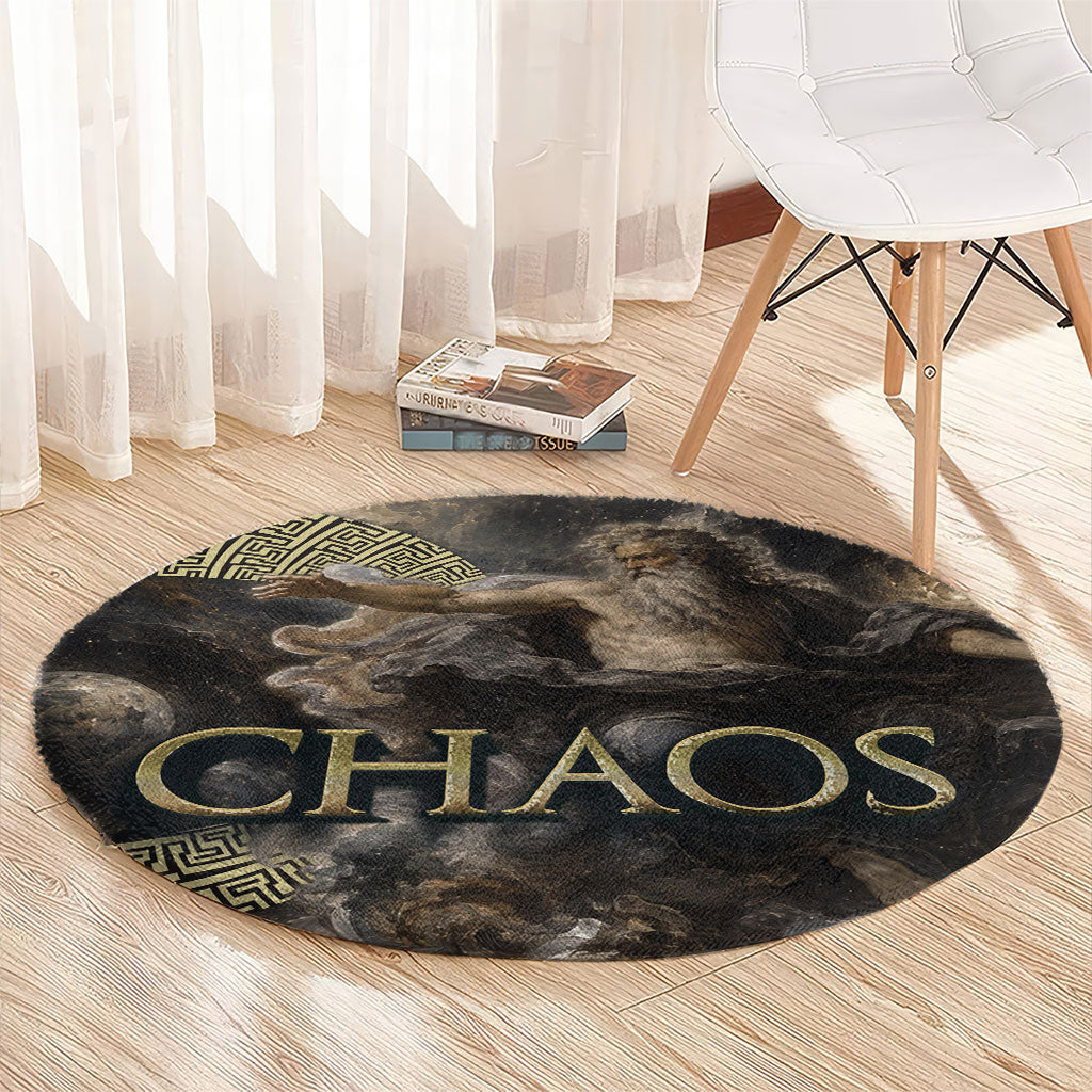 Greek God Of Chaos Round Carpet Cosmic Nebula Classical Art Greek Key Pattern