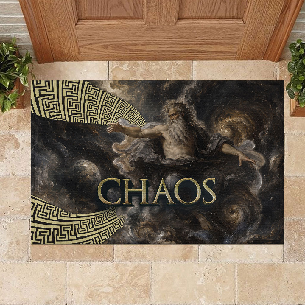 Greek God Of Chaos Rubber Doormat Cosmic Nebula Classical Art Greek Key Pattern